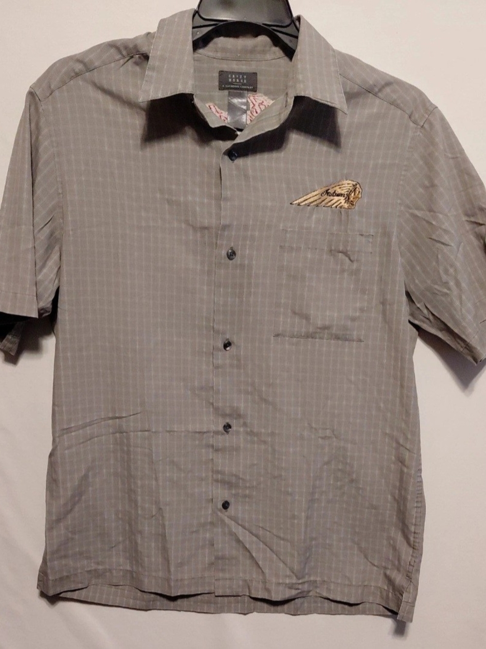 Indian Motorcycle Mens Gray Short Sleeve STAFF Embroidery Button Up Shirt